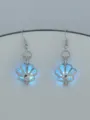 Silver tone luminous hollow shell drop earrings, glowing blue bead design fashion jewelry. - NY1029 Scallop + Sky Blue Glow