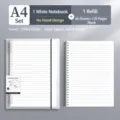 A4 Loose Leaf Binder Notebook Set with White Plastic Cover and Lined Refill Paper Pages - Lined Style / A4 / 1 Cover + 1 Refill / White