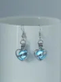 Silberfarbene hohle Herz Leuchtohrringe mit leuchtender blauer Perle und Elefanten Design. - NY1005 Herz-Bär + Himmelblau Leuchtend