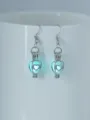 Leuchtende Herz Ohrringe im Dunkeln leuchtende Käfig Silber Ohrhänger Modeschmuck - NY1018 Herzlaterne mit blaugrünem Leuchten