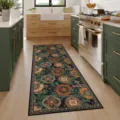 Detalle de alfombra de pasillo de cocina con patrón floral vintage en fondo oscuro en cocina. - 45*80cm / Alfombrilla floral para lavadora-3