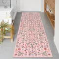 Pink vintage floral runner rug for kitchen hallway anti-slip absorbent aesthetic mat - Floral Washing Machine Mats — 7