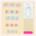 30 stuks lente zomer nepnagels korte amandel met 3D bloemen en lijm tabbladen detail - 3XB1-14272 / 30-delige Set (Verpakt)