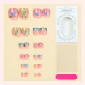 24pcs summer false toenails short press on nails with floral rhinestone and french tips kit - 3XM1-14358 Style (Boxeded) / 24 Pcs/Set