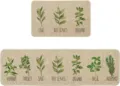 Botanical herb kitchen mat set, absorbent non-slip floor carpet for home entryway decor. - Spring Small Flowers Collection