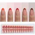 Short almond press-on nails set, elegant French tip fake nail patches for daily wear. - French Red Brown Gradient Style (ZHZ-BX-3202)