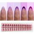 Short almond press-on nails French gradient purple fake nail tips set for daily manicure use - Gradient Purple French Tips Style (ZHZ-BX-3204)