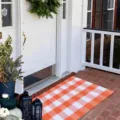 Alfombra de puerta a cuadros naranja y blanca, elegante felpudo de entrada para el hogar. - 50*80cm / Cuadros - 2