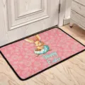 Cute Easter bunny doormat with pink egg floral print, thick anti-slip floor mat for home porch. - Easter Doormats-5