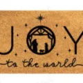 Christmas coir doormat with Nativity scene design, Joy to the world holiday entrance floor mat - Design 1128-1