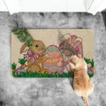 Easter rabbit printed doormat, cute gnome and eggs design, durable entrance floor mat for home. - Easter Doormats-8
