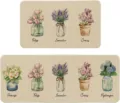 Watercolor floral kitchen mat set absorbent non-slip floor rug for home entry door decoration - Spring Little Flowers Theme