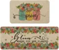 Detailed view of spring floral kitchen mat featuring mason jars and typography text. - Spring Small Flowers 7