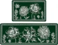 Dark green floral kitchen mat detail showing elegant white line art and inspirational text border. - Spring Small Flowers 9