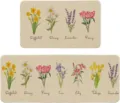 Botanical floral kitchen floor mat set detail showing watercolor flower patterns and names. - 50*80+50*120 / Spring Flowers 12