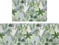 Botanical leaf pattern kitchen mat detail view, non-slip design, fresh decor style. - 50*80+50*120 / Spring Flowers 13