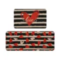 Set de alfombras de cocina San Valentin, rayas negro blanco con corazon rojo love. - Colección de festivales—5