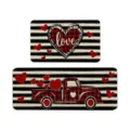 Set de Alfombras de Cocina San Valentín Rojo Negro Cuadros Corazón Camión Antideslizante - RZ festividad — 8