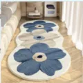 Alfombra de noche floral de cachemira sintética, felpudo antideslizante suave con flores azules. - Flor azul lago degradada