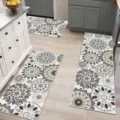 Kitchen floor mat set 3-piece anti-slip floral print washable home rug runner decor - 50*80cm Crystal Velvet / HY-Kitchen 3-Piece Set-1