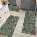 Kitchen floor mat set, floral mandala print non-slip absorbent rugs for home kitchen decor - 50*80cm Crystal Velvet / HY-Kitchen 3-Piece Set-3