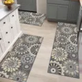 Kitchen floor mat set with vintage floral print, non-slip runner rugs for home kitchen decor. - 50*80cm Crystal Velvet / HY-Kitchen 3-Piece Set-4