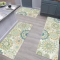 Kitchen floor mat set with floral mandala print, non-slip absorbent rugs for home decor. - HY-Kitchen 3-Piece Set-5