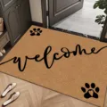 Paillasson d'entrée avec imprimé welcome et pattes, tapis de sol résistant style fibre de coco. - Style 9 (0710-9)
