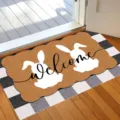 Vue détaillée d'un paillasson rustique en fibre de coco avec des lapins dans l'entrée. - Style 12 (0710-12)