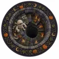Close-up detail of 3D Halloween circular floor mat featuring spooky mummy and glowing pumpkins. - 729HalloweenMat-10
