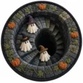 3D optical illusion Halloween round rug with cute ghosts and pumpkins for holiday decor. - 729HalloweenMat-6