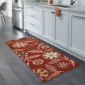 Vista detallada de la alfombra de cocina roja con estampado floral y diseño botánico fino. - 40*60cm (Terciopelo de Cristal) / Estilo Persa-1