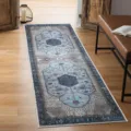 Alfombra pasillera de estilo persa tradicional con diseño vintage azul y marrón para cocina. - 40*60cm (Terciopelo de Cristal) / Estilo Persa 4