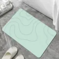 Nordic style diatomite non-slip bath mat detail view, absorbent and quick-drying floor rug - Cyan Stripe