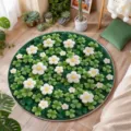 Runde grüne Klee weiße Blume Kaschmir Imitation Teppich, weiche Matte für Wohnzimmer Schlafzimmer. - 40x40cm (Kaschmir-ähnlich) / Weihnachtsstil 02