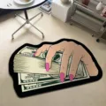 Tapis de sol design dollar de style dessin animé, antidérapant pour salon et chambre. - FY818 Billet de Dollar-8 (Velours de Cristal Fond à Points) / 40x60cm