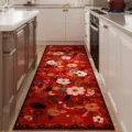 Rode perzische keukenloper, antislip bloemen vloermat voor hal, eenvoudig te reinigen lang tapijt. - 40*60cm (Kristal Fluwelen) / Persische Stijl 27