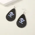 Halloween Doppelschicht Tropfen Leder Ohrringe Totenkopf Gothic Party Schmuck Geschenk - Knochen Totenkopf Stil (NE1007)