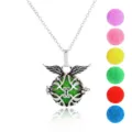Hollow angel wing pendant necklace detail showing silver carving and multi-color aroma balls. - Hollow Angel Wings Style (NX020)