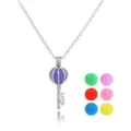 Silver key cage locket pendant necklace with colorful pom pom balls for DIY aromatherapy jewelry - Hollow Key Style (NX309)