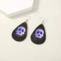 Halloween doppelschichtige Tropfen Leder Ohrringe mit lila Totenkopf Design für Damen. - Lila Totenkopf Stil (NE1009)