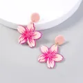 Pink cherry blossom stud earrings sweet resin floral drop earrings for women daily wear accessory - Flower Pendant Style (SE1000)