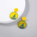 Cute sailboat drop earrings with yellow sun and wave design, trendy acrylic jewelry for women. - Cartoon Sailboat Pendant Style (SE999)