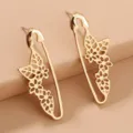 Gold safety pin butterfly earrings detailed shot, elegant hollow floral design for women. - NE780 - Metal Alloy Plum Blossom Safety Pin Earrings