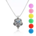 Silver hollow flower aromatherapy locket pendant necklace with colorful pom pom aroma balls. - Hollow Flower Style (NX031)