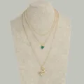 Ensemble de colliers en chaîne dorée superposée avec pierre verte et pendentif en métal. - NZ438-X Lettre Z