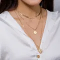 Collier multicouche doré avec chaîne épaisse, pendentif pièce et pendentif croix pour femmes. - NZ177-Multicouches exagéré