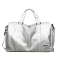 Silver soft leather large capacity travel duffel bag for sports fitness and yoga. - Silver