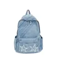 Washed denim canvas backpack for women large capacity school bag casual daily travel rucksack - 6899 Light Blue