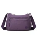 Sac bandoulière en nylon violet pour femmes, léger et décontracté avec multiples poches. - Violet